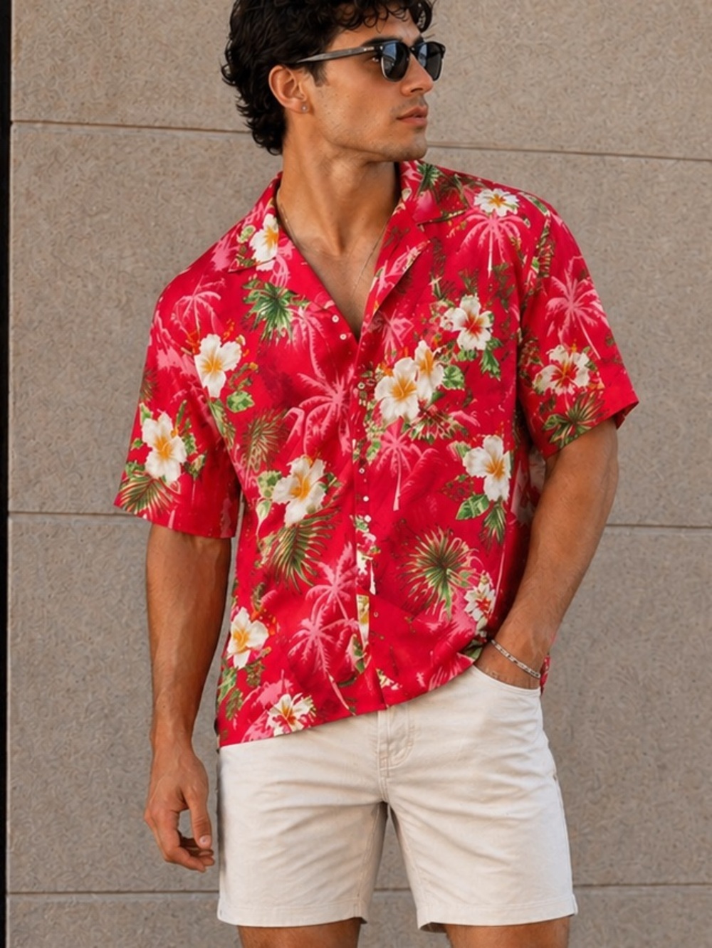 Vintage V.H.O Hawaiian Shirt Pink Tropical Floral Button Up Made in India Large